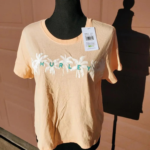 NWT Hurley Juniors' Size XL Palm Tree Casual Cropped T-Shirt - Picture 2 of 15
